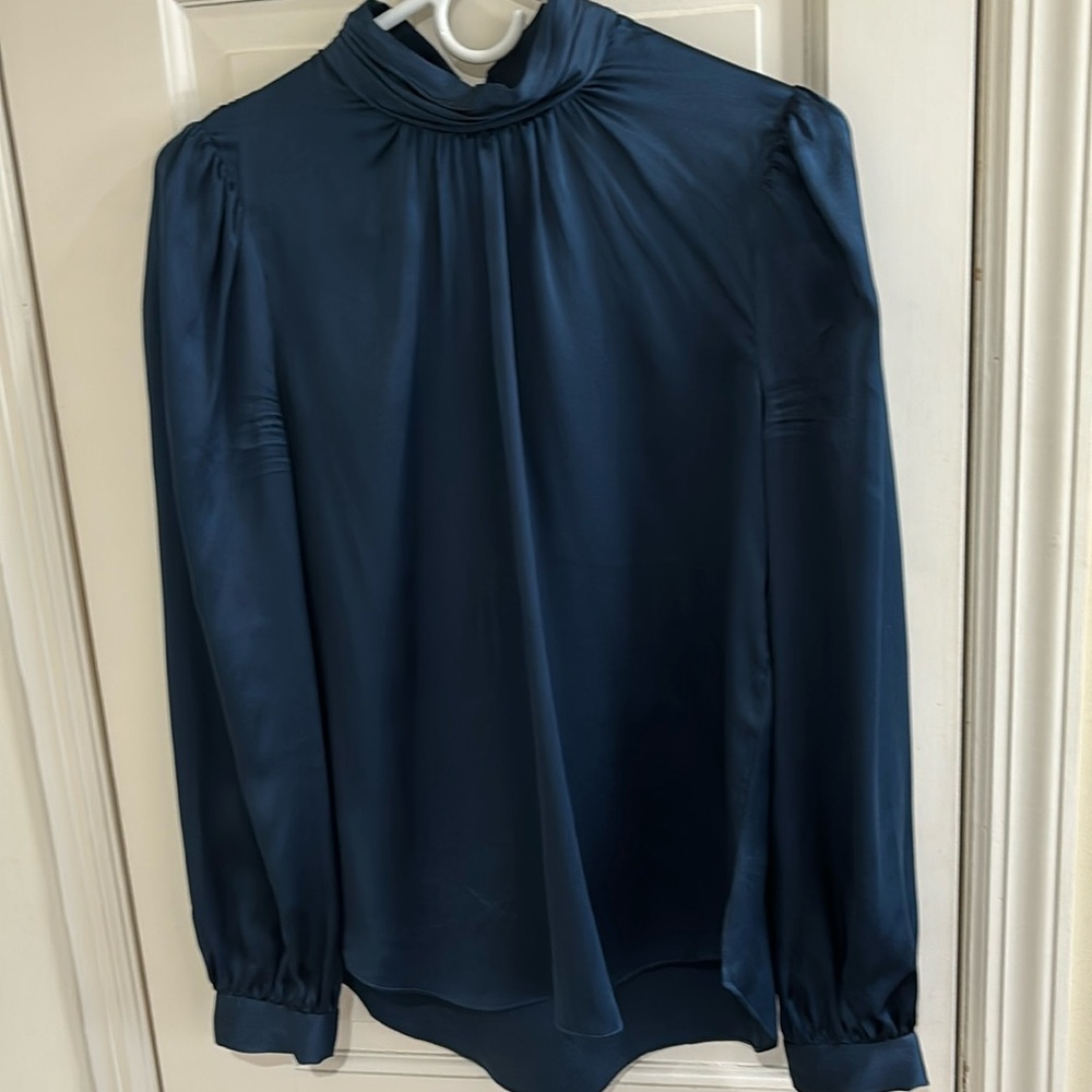 Veronica Beard navy silk blouse with back tie